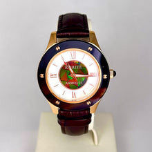 Load image into Gallery viewer, Ammolite Watch- Small-Mosaic Ammolite white Mother of Pearl 36mm Round Watch-Brown Leather Strap (Korite)