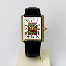 Load image into Gallery viewer, Ammolite Watch- Small- Roman Mosaic Rectangle Watch-Black Leather Strap (Korite)