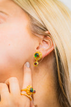 Load image into Gallery viewer, Ammolite Earrings 18k Gold Vermeil PROSPERITY Earrings with Garnet and White Topaz
