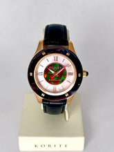 Load image into Gallery viewer, Ammolite Watch- Small-Mosaic Ammolite white Mother of Pearl 36mm Round Watch-Black Leather Strap (Korite)
