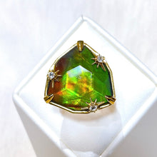 Load image into Gallery viewer, Ammolite Ring 18k Gold Vermeil STARLIGHT Trillion Ammolite Ring with White Topaz