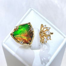 Load image into Gallery viewer, Ammolite Ring 18k Gold Vermeil STARLIGHT Trillion Ammolite Double Ring  with White Topaz