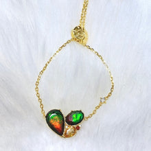 Load image into Gallery viewer, Ammolite Bracelet 18k Gold Vermeil RADIANT Ammolite Slider Heart Bracelet with Garnet, Citrine and White Topaz