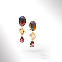 Load image into Gallery viewer, Ammolite Earrings 18k Gold Vermeil RADIANT Drop Earrings with Garnet and Citrine