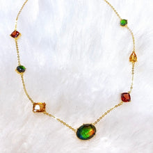 Load image into Gallery viewer, Ammolite Necklace 18k Gold Vermeil RADIANT Station Necklace with Garnet and Citrine