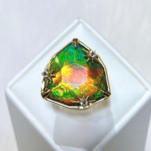 Load image into Gallery viewer, Ammolite Ring 18k Gold Vermeil STARLIGHT Trillion Ammolite Ring with White Topaz