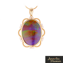 Load image into Gallery viewer, Ammolite Pendant 14K Gold Oval with Diamond
