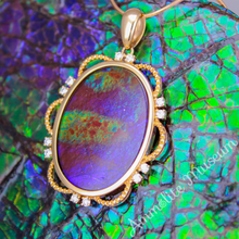 Load image into Gallery viewer, Ammolite Pendant 14K Gold Oval with Diamond