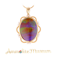 Load image into Gallery viewer, Ammolite Pendant 14K Gold Oval with Diamond