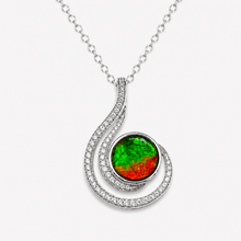 将图片加载到图库查看器，AURORA Round Sterling Silver Ammolite Pendant with Swarovski Crystal
