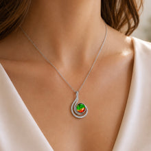 将图片加载到图库查看器，AURORA Round Sterling Silver Ammolite Pendant with Swarovski Crystal

