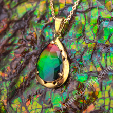 Load image into Gallery viewer, 14K Gold Teardrop Ammolite Pendant
