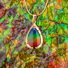 Load image into Gallery viewer, 14K Gold Teardrop Ammolite Pendant
