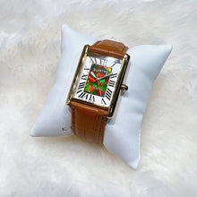 Load image into Gallery viewer, Korite Ammolite Watch- Large- Roman Mosaic Rectangle Watch-Tan Leather Strap
