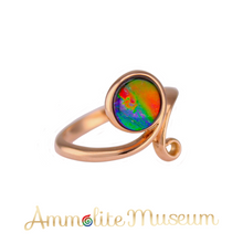 Load image into Gallery viewer, AURORA AA Grade Round Ammolite 14K Rose Gold Open Ring
