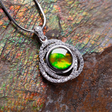 Load image into Gallery viewer, Sterling Silver Round Ammolite Pendant with Swarovski Crystal
