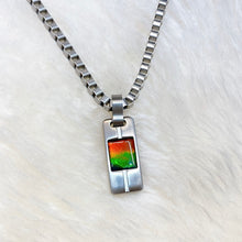 Load image into Gallery viewer, Ammolite Pendant Grey Polished Titanium DUSK Pendant KORITE MEN&#39;S COLLECTION
