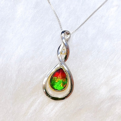 Ammolite Pendant Sterling Silver Pendant with White Sapphire