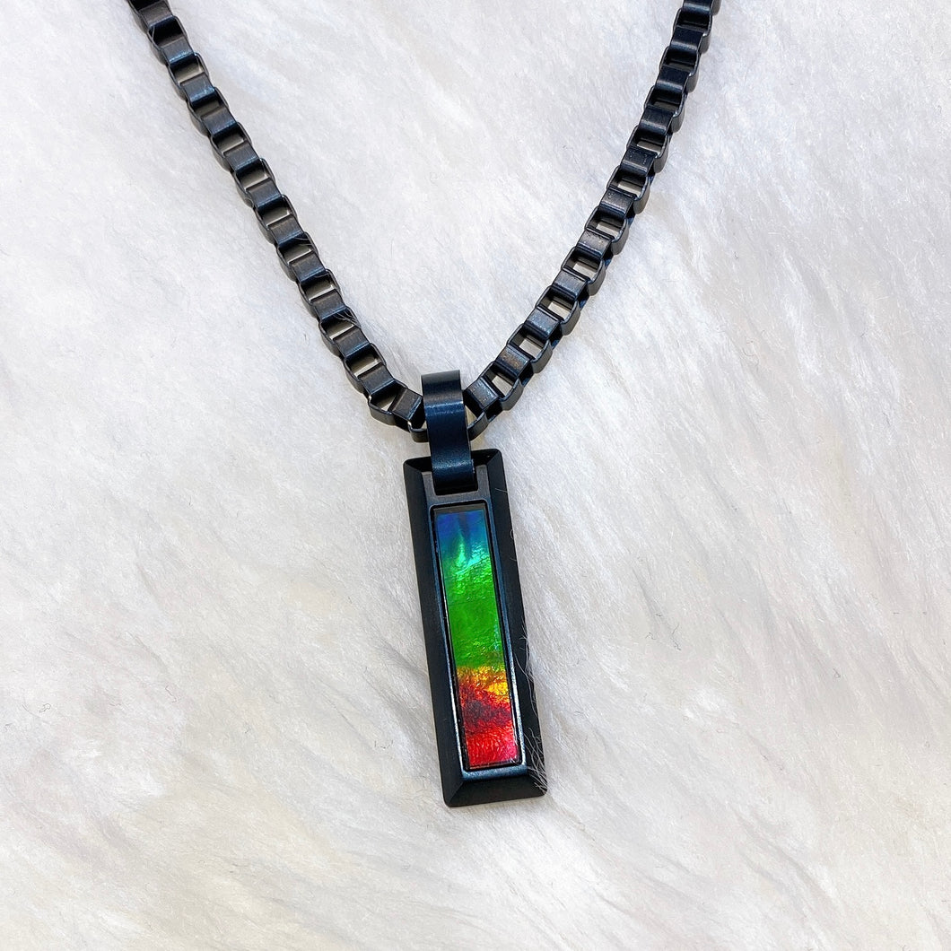 Ammolite Pendant Matte Black Titanium MIDNIGHT Bracelet KORITE MEN'S COLLECTION