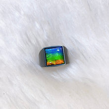 Load image into Gallery viewer, Ammolite Ring Matte Black Titanium MIDNIGHT Ring KORITE MEN&#39;S COLLECTION
