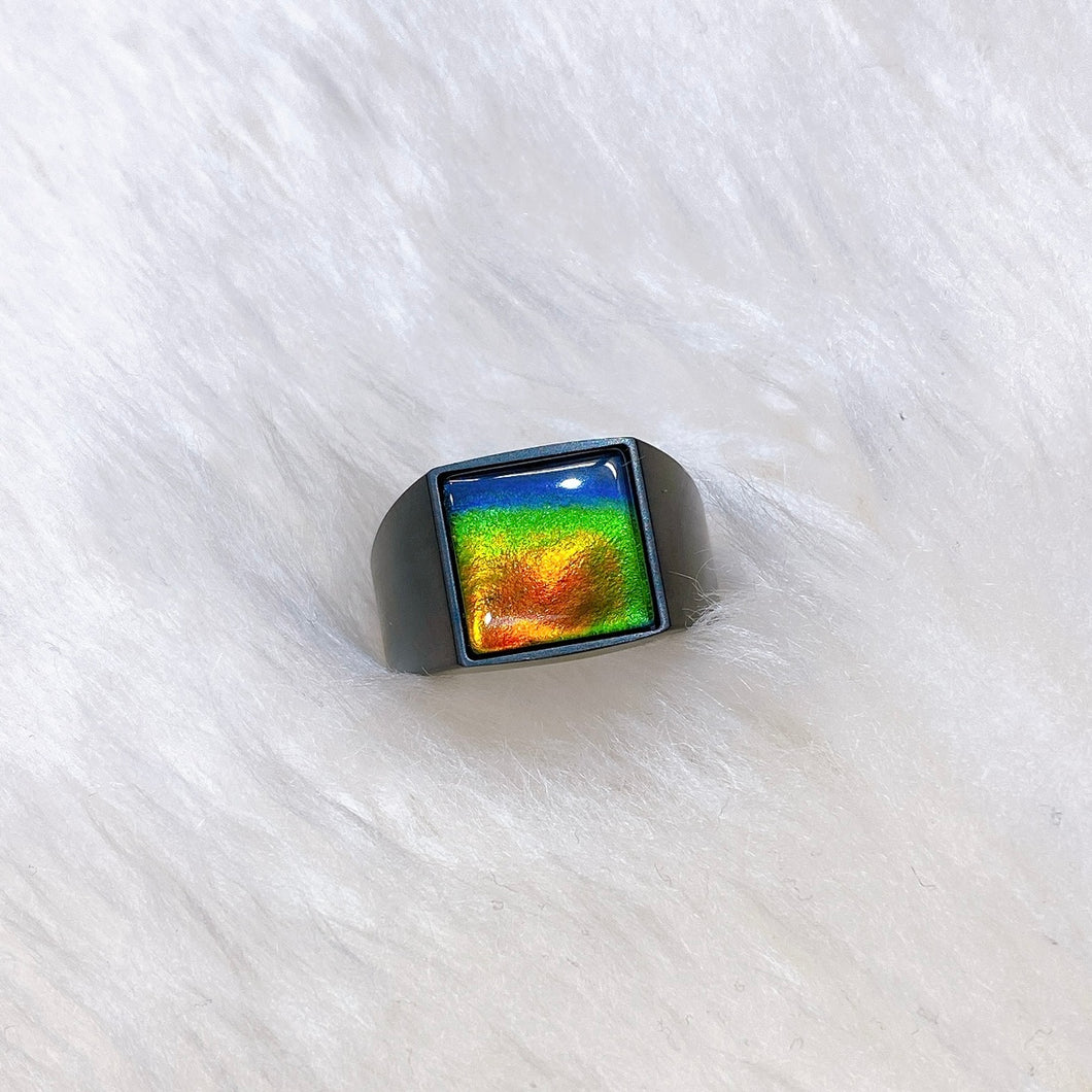 Ammolite Ring Matte Black Titanium MIDNIGHT Ring KORITE MEN'S COLLECTION