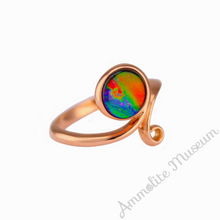 Load image into Gallery viewer, AURORA AA Grade Round Ammolite 14K Rose Gold Open Ring
