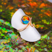 Load image into Gallery viewer, AURORA AA Grade Round Ammolite 14K Rose Gold Open Ring
