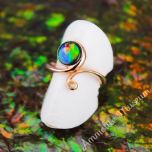 Load image into Gallery viewer, AURORA AA Grade Round Ammolite 14K Rose Gold Open Ring
