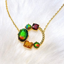 Load image into Gallery viewer, Ammolite Necklace 18k Gold Vermeil RADIANT Slider Necklace with Garnet and Citrine
