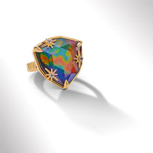 Load image into Gallery viewer, Ammolite Ring 18k Gold Vermeil STARLIGHT Trillion Ammolite Ring with White Topaz
