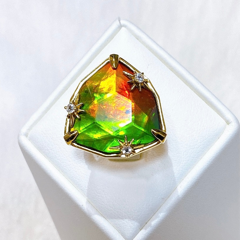 Ammolite Ring 18k Gold Vermeil STARLIGHT Trillion Ammolite Ring with White Topaz