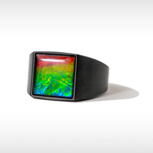 Load image into Gallery viewer, Ammolite Ring Matte Black Titanium MIDNIGHT Ring KORITE MEN&#39;S COLLECTION
