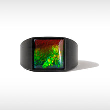 Load image into Gallery viewer, Ammolite Ring Matte Black Titanium MIDNIGHT Ring KORITE MEN&#39;S COLLECTION
